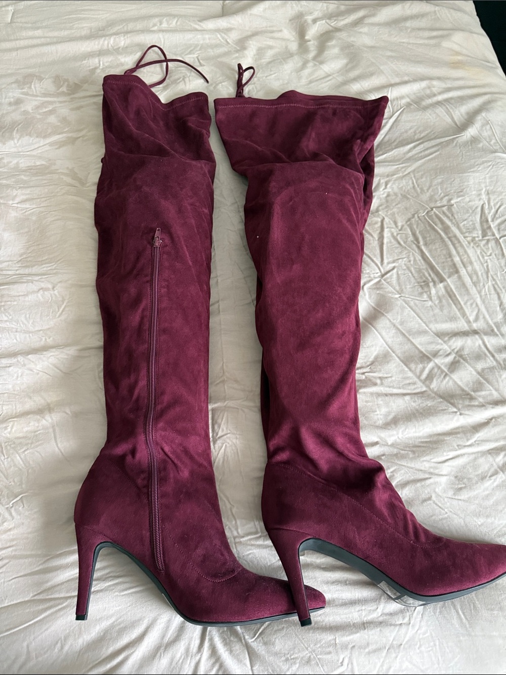 Women's Thigh High Burgundy Suede Slouch Boots